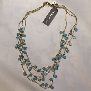 Anne Klein Gold and turquoise 3- tiered necklace